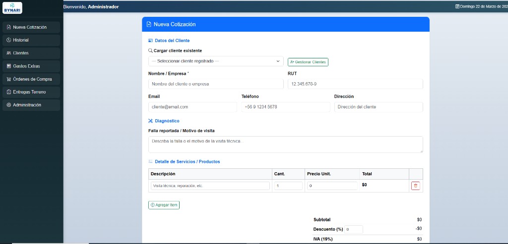 Sistema de cotizaciones Bynari