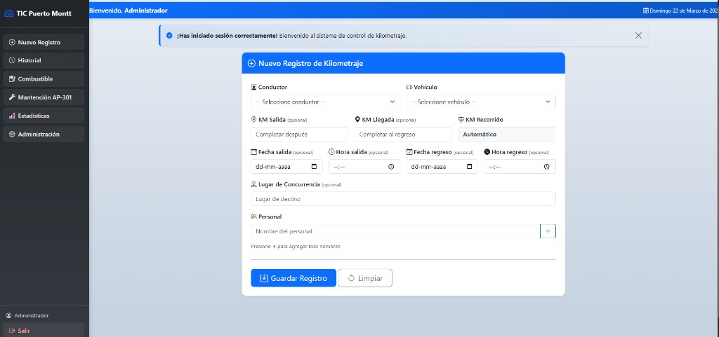 Sistema TIC Puerto Montt — control de kilometraje